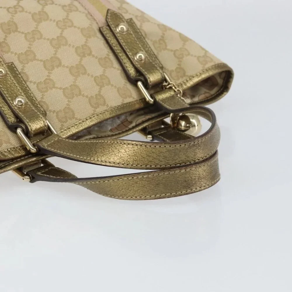 GUCCI GG Canvas Sherry Line Hand Bag Beige Gold 139261 Auth BA8631 - Picture 8 of 16